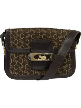 CELINE C Sulky Shoulder Bag Canvas Brown Gold